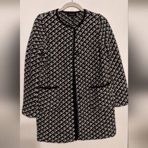 Talbots Black and White Houndstooth Long Jacket Blazer Wool Blend